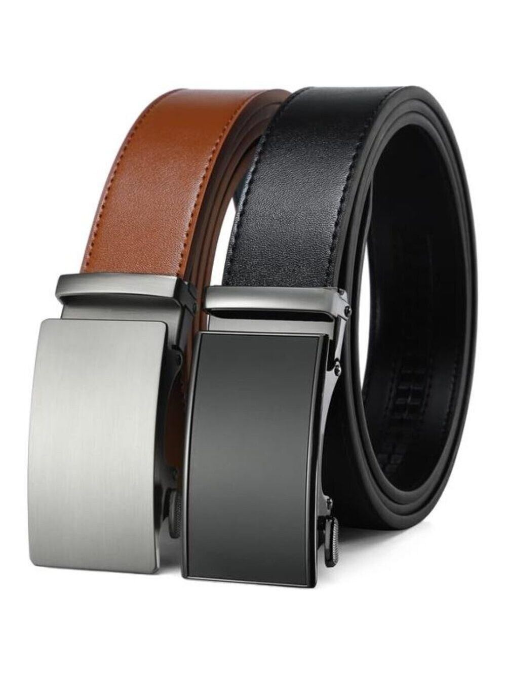 Mens Ratchet Belt 2Pack Leather Dress Adjustable Waist Holeless Gift Set